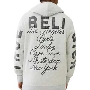 True Religion World Tour Hoodie Size Small Gray Cities Print Sweatshirt NWT